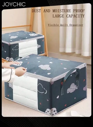 2-piece Lovely Cartoon Design Large Capacity Saving Space Clothing Quilt Storage Bag Multifunctional Dustproof and Moistureproof Supplies Moving Clothes Packing Organizers Navy Blue 