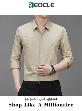 Men's Dress Shirts Wrinkle Free Regular Fit Stretch Rayon Button Down Shirt Long Sleeve Dress Cotton Dress Shirts Long Sleeve Stand Collar Shirt 