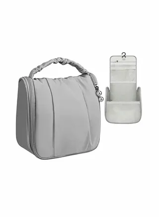 Hanging Toiletry Bag Waterproof Wash Bag Makeup Cosmetic Organizer for Women Girls, Portable Large Capacity Make Up Bag for Travel, Business, Vacation, Household (Grey) 