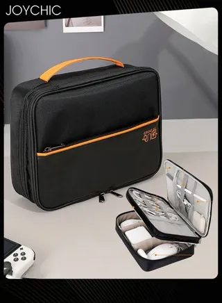 Large Capacity Travel Waterproof Data Cable Storage Bag 360 Protective Multi-layer Compartment Charger Digital Accessories Headphone Storage Box Black 
