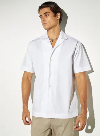 Iconic Solid Poplin Shirt with Short Sleeves and Button Closure 