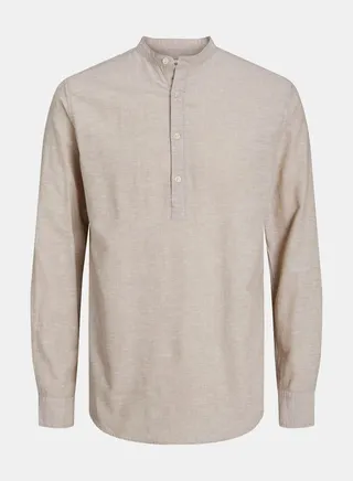 Mandarin Collar Half Placket Shirt with Long Sleeves
