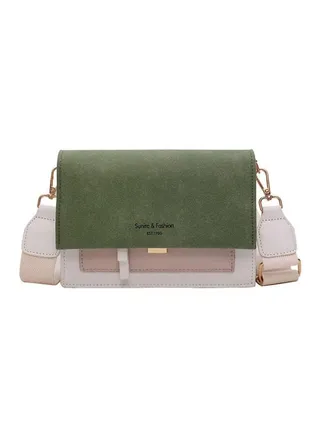 Scrub Leather Crossbody Bag Green/White/Beige 