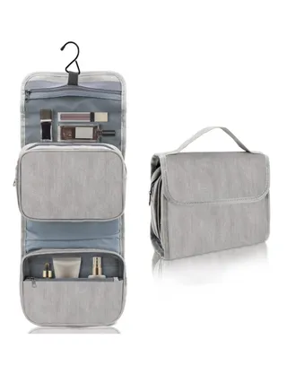 Hanging Toiletry Bag, Travel Wash Bag, Women Waterproof Folding Cosmetic Bags, Detachable Makeup Pouch with Sturdy Hook, Large Toilet Bags (Gray) 