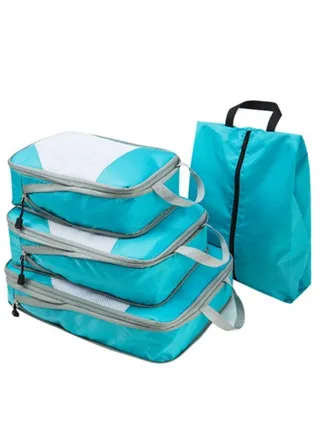 Compression Packing Cubes for Storage, 4 Set Travel Organizer Bags for Suitcase Luggage Packing Blue 