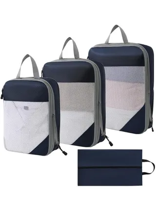 4PCS Packing Cube Set Packing Luggage Organizers for Travel Packing Organizers with Laundry Bag Compression Storage Bag Clothing Underwear Bag for Man & Woman (4pc Black) 