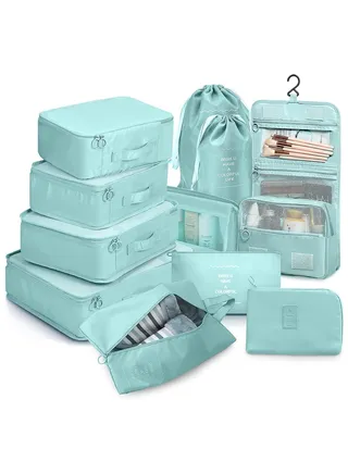 11Pcs Packing Cube set Packing Luggage Organizers for Travel Packing Organizers with Laundry Bag Compression Storage Shoe Bag Makeup Bag Clothing Underwear Bag for Man & Woman (Blue) 