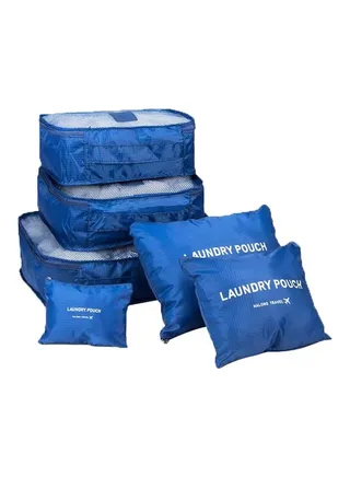 6-Piece Organizer Packing Bag With Laundry Pouch Set Blue 