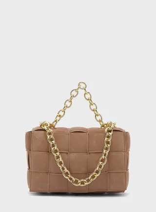 Faux Suede Weave Hadbag With Chain Strap