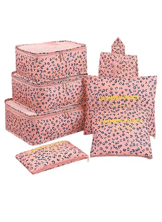 7-Pieces Multi-Functional Travel Organizer Storage Bag Set Pink/Blue 