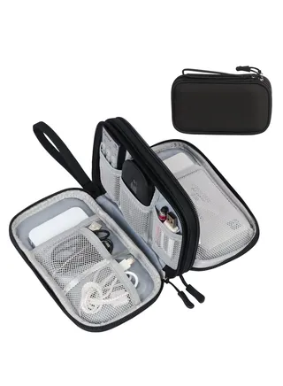 Electronic Organizer Travel Cable Organizer Bag Pouch Electronic Accessories Carry Case Portable Waterproof Double Layers All in One Storage Bag for Cable Cord Charger Phone Earphone Black 