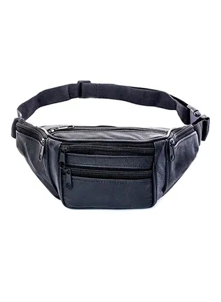 Leather Zipper Closure Waistpack Blue 