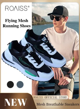 Men Athletic Shoes Flyknit Mesh Men Sports Shoes Lightweight Breathable and Comfortable Running Shoes 