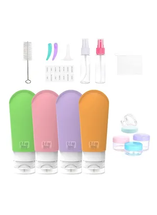 16 Pcs Travel Bottles Set for Toiletries Silicone Leakproof Refillable Containers TSA Approved Portable Squeezable for Shampoo Body Wash 