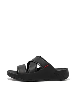 Chi Embossed Leather EN4-090 Fitflop Mens Sandals Black 