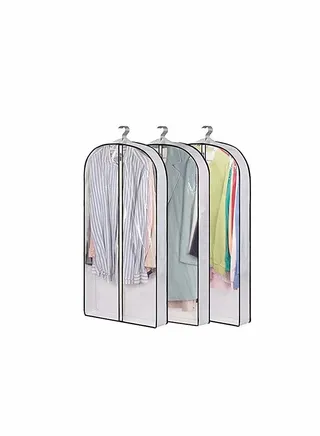 Garment Bags, Hanging 40" Bags for Closet Storage Suit Bag 4" Gusseted Clear Clothes Cover Coat, Jacket, Sweater (3 Packs) 
