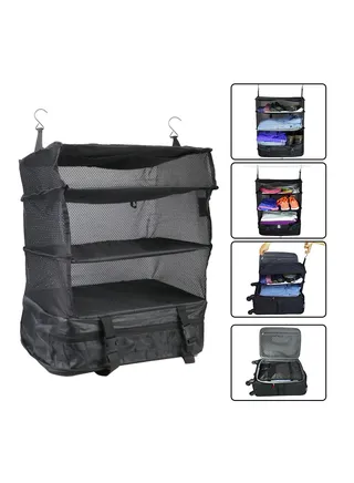 Clothes Storage Rack Travel Suitcase Shelves Home Storage Portable Wardrobe Holder Hook Hanging Organizer Travel Storage Bag 
