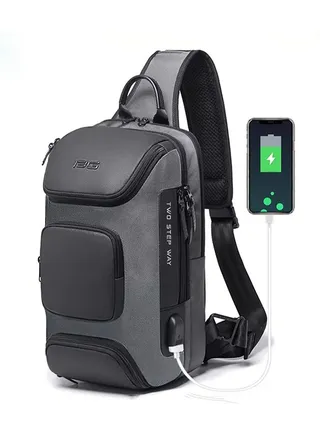 Bange Sling Bags Man Waterproof Crossbody Backpack Multifunction Shoulder Bags with USB Charging Port Shoulder Messenger Bags Chest Bag 10 To 13 Inch Laptop And Tablet _ Grey 
