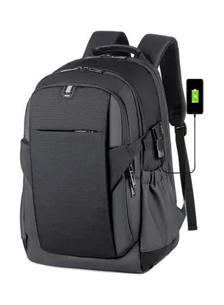 Three Compartment Laptop Travel Waterproof Business With Usb Charging Black 