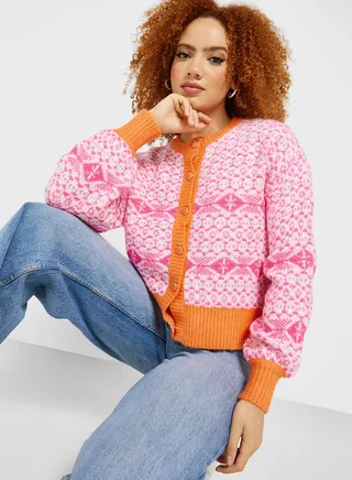 Printed Puff Sleeve Cardigan 