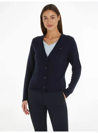 Women's Wool V-Neck Cardigan Sweater, Navy 