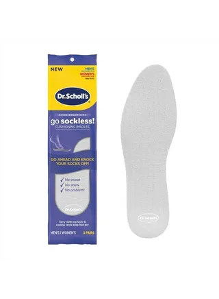 Go Sockless! Cushioning Insoles, Unisex, 3 Pairs, Trim to Fit Inserts 