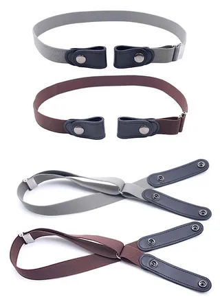 Elastic Waist Chain Belts No Buckle Stretch Belt Adjustable Invisible Belt Elastic Belt No Bulge No Hassle Buckle free Pant Belt for Jeans Dresses Women Or Men 2pcs Grey Coffee 