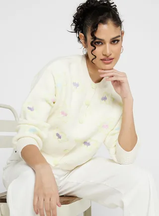 Printed Intarsia Cardigan