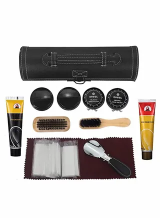 Shoe Shine Care Set Cleaning Kit Portable Shoe Wooden Brushes Leather Cylinder Box Travel Kit 