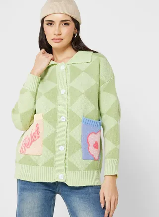 Checkered Print Intarsia Sweater