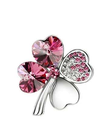New Lucky Grass Four Leaf Grass Crystal Brooch 