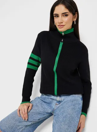 Cardigan With Contrast Trims 