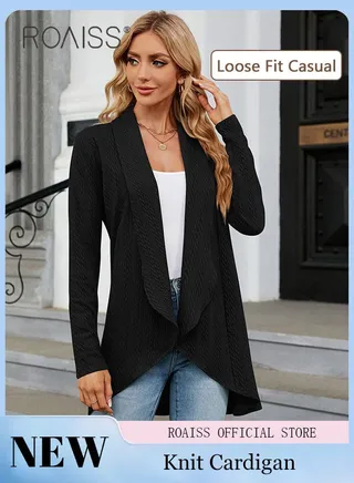 Ladies Casual Regular Fit Long Sleeve Top Women Solid Color Cardigan Casual and Versatile Women Knitted Coat 