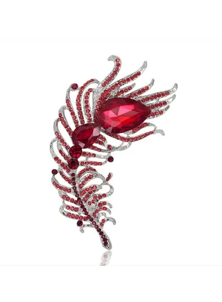 New Style Diamond Inlaid Fashionable Large Feather Brooch 