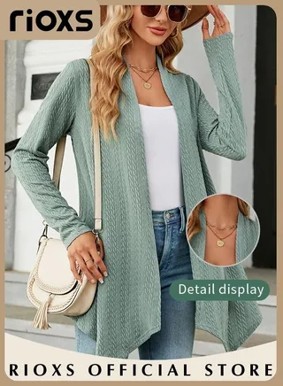 Women's Mid-long Cardigan Sweater Coat Knitted Open Front Coats Soft and Warm Solid Color Coat for Autumn 