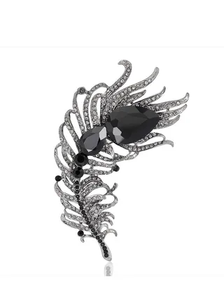 New Style Diamond Inlaid Fashionable Large Feather Brooch 