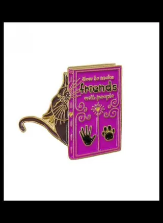 Cat Reading Book Design Brooch 
