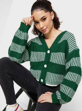 Striped Intarsia Cardigan 