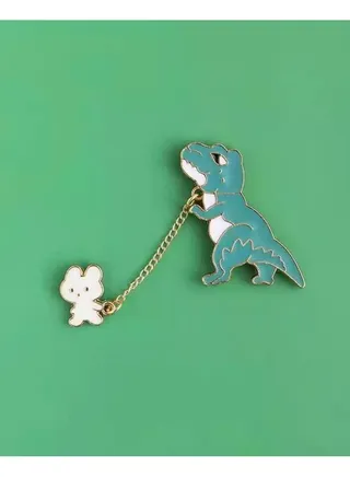 Dinosaur And Rabbit Brooch 