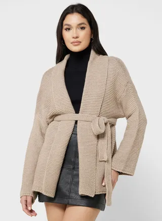 Belted Open Front Cardigan