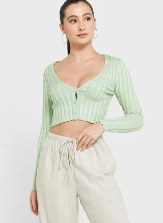 Rib Detailed Fitted Cardigan 