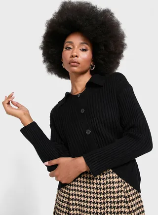 Chunky Cardigan With Collar 