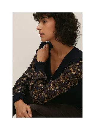 Woven Sleeve Printed Cardigan 