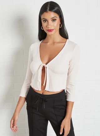 Front Tie Cardigan Light Pink 