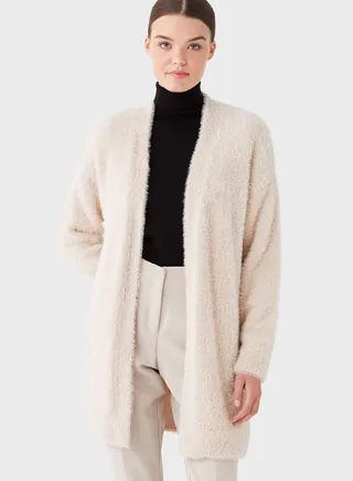 Shawl Neck Fur Detail Cardigan 