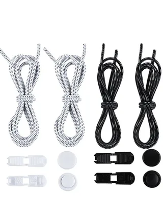 2 Pair Safe No Tie Shoelaces, Sport Elastic Shoe Laces, Never Tie Shoelaces with Strong Lock (Black/White) 