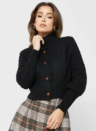 Puff Sleeve Buttoned Cardigan 