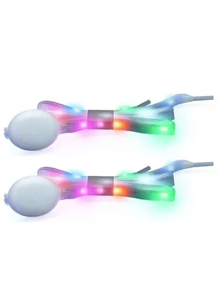 2 Pcs LED Light Up Shoe Laces Flashing Colorful Glow in the Dark with 3 Modes for Party Favors Hip Hop Dancing Cycling Hiking Skating White Shoelaces Gifts for Kids Boys and Girls 