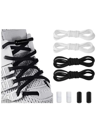 2 Pairs Elastic No Tie Shoe Laces For Adults Kids Elderly Elastic Shoe Laces Black and White 