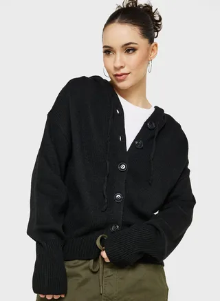 Fine Knit Cardigan With Hood 